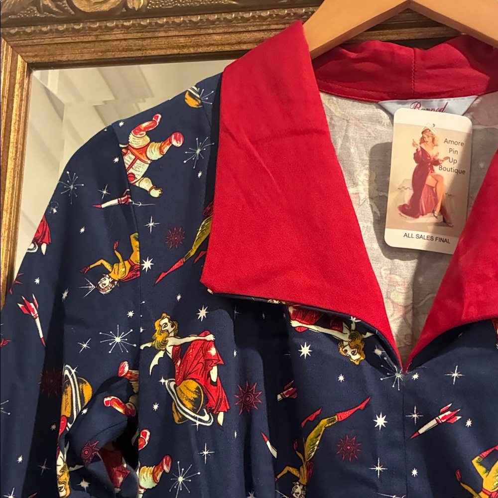 Banned retro pinup style space themed Red Collar and Belt dress XS - Picture 10 of 11